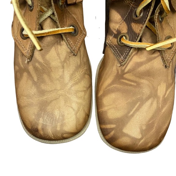 1960s Mod NIB Brown Leather Swirl Design Fringe Ankle Boots / Women’s 6M - Picture 3 of 6